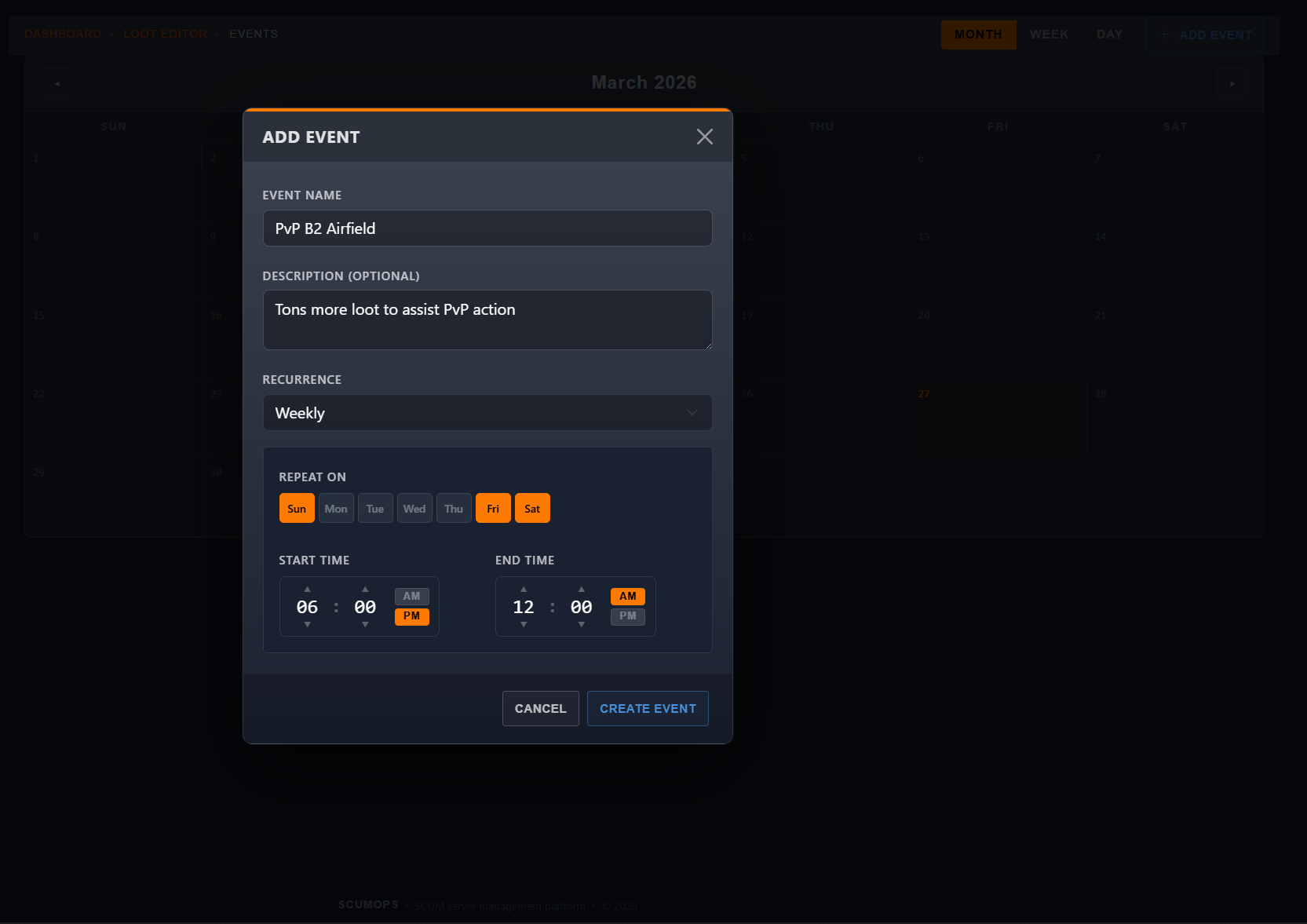Add event popup
